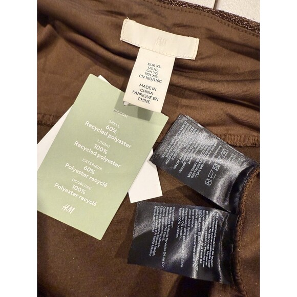 NEW H&M Dress Womens XL Brown/Bronze Spaghetti Strap Slit Shimmer Stretch Adjust - Picture 3 of 6